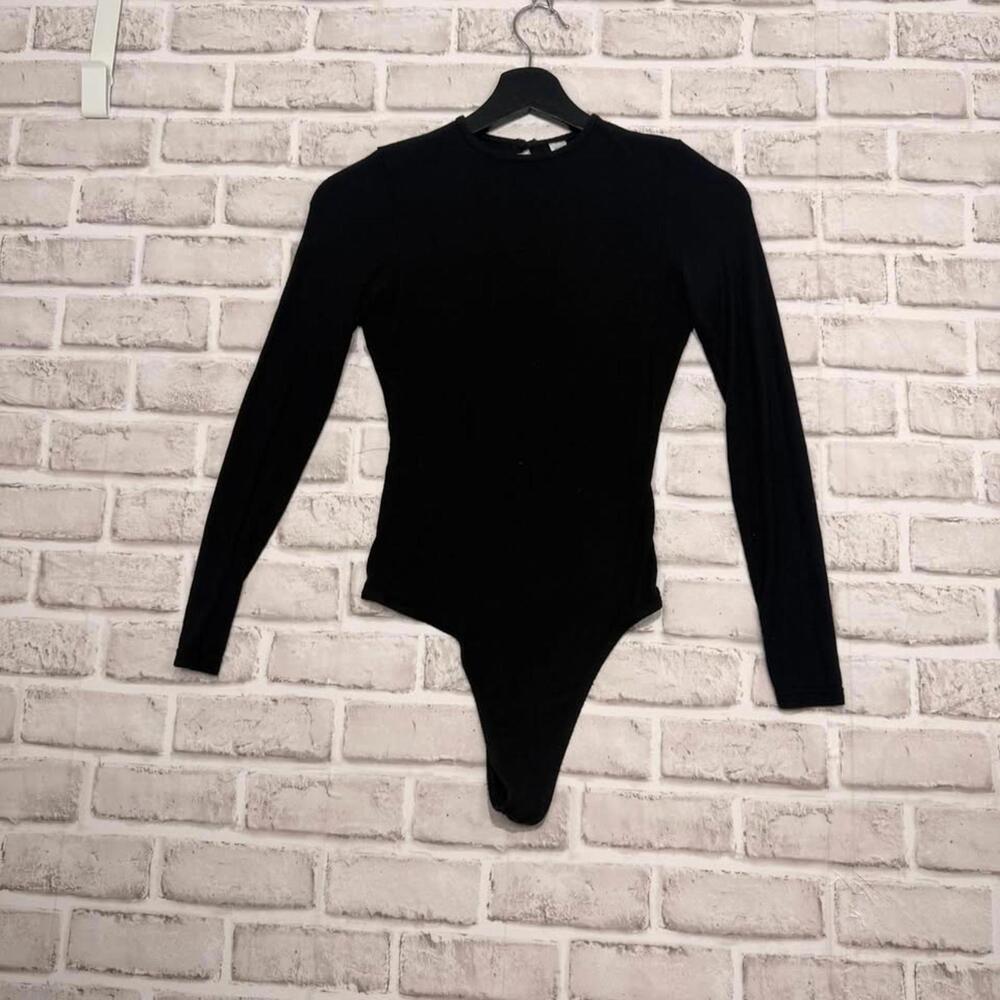 American Apparel Rayon Ribbed Bodysuit Black Women's S Soft Y2K 90's